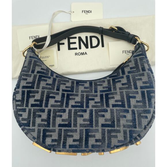 NEW FENDI FENDIGRAPHY FF LOGO BLUE HOBO BAG PURSE NWT AUTHENTIC! - Picture 7 of 13